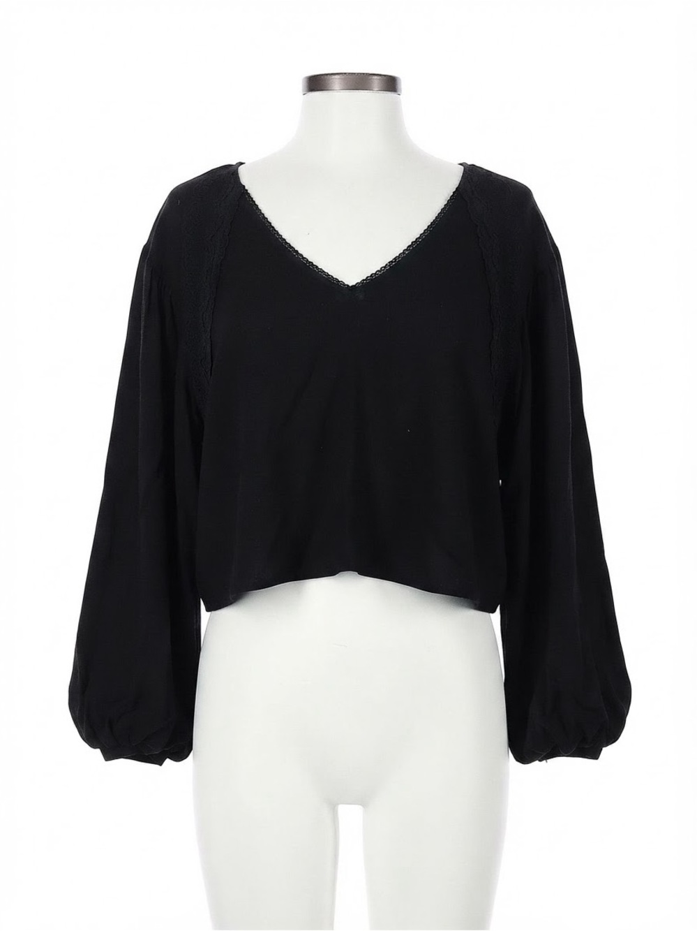 Free People Kathy Smocked Bishop Sleeve Top Black S